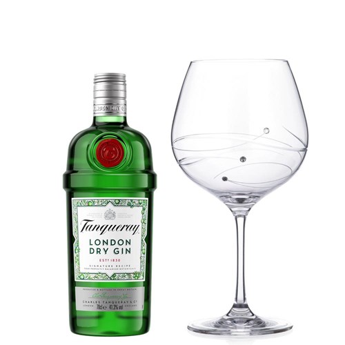 Tanqueray Dry Gin 70cl And Single Gin and Tonic Spiral Copa Glass